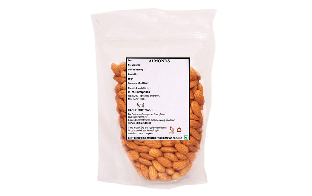 Food Library California Raw Almonds (Badam Giri)   Pack  200 grams
